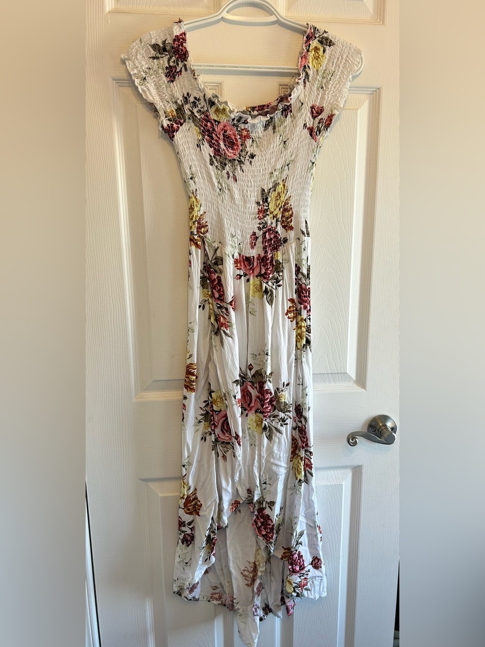 Ardene White Maxi Dress with Pink & Yellow Rose Print